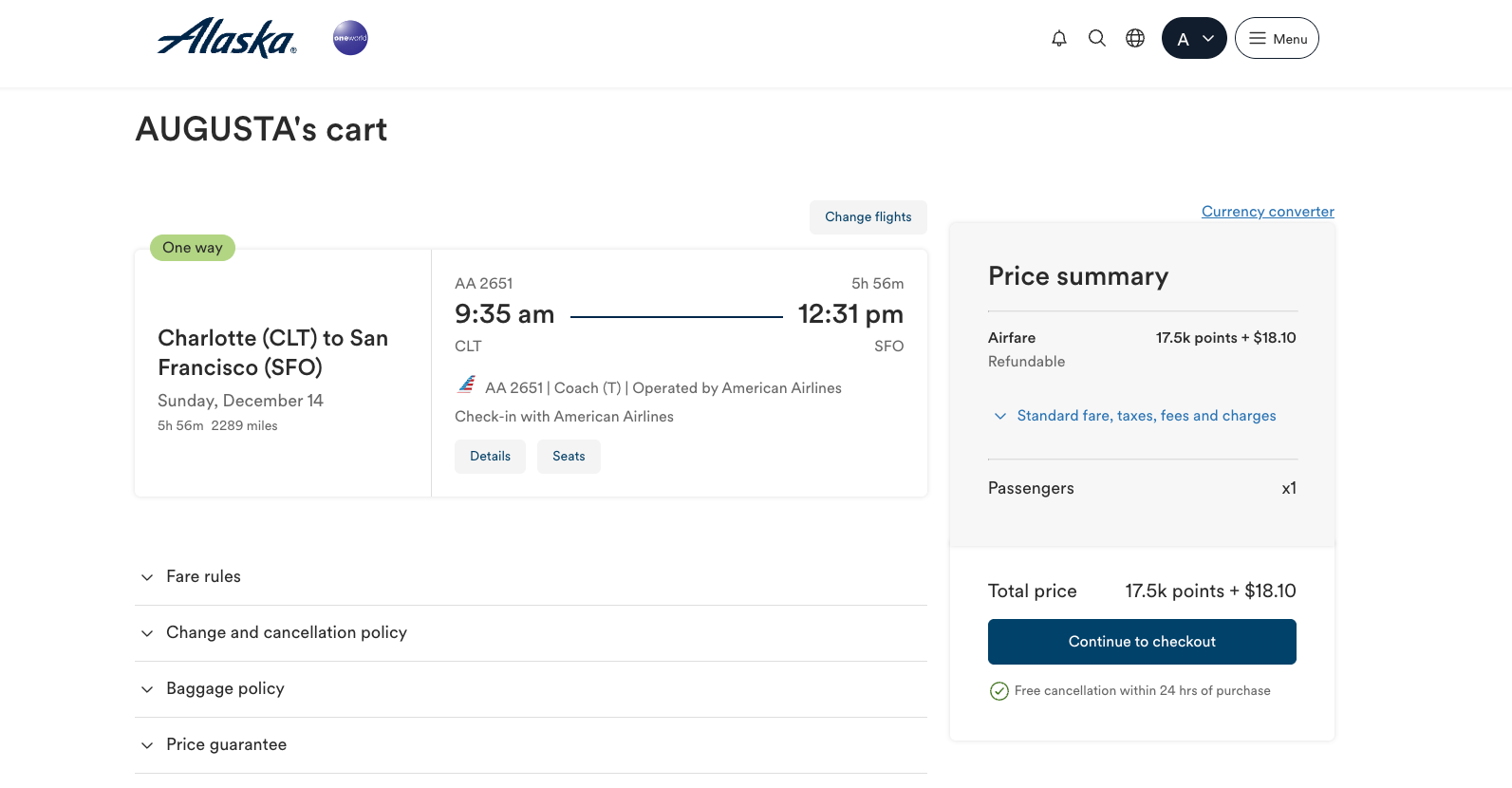 Finalizing your Atmos Rewards cart